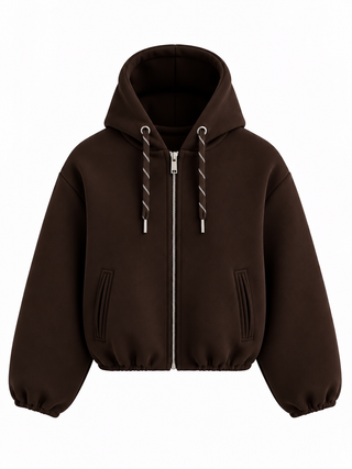 Mai Fermuarlı Crop Sweat Kahverengi