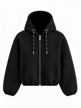 Mai Fermuarlı Crop Sweat Siyah