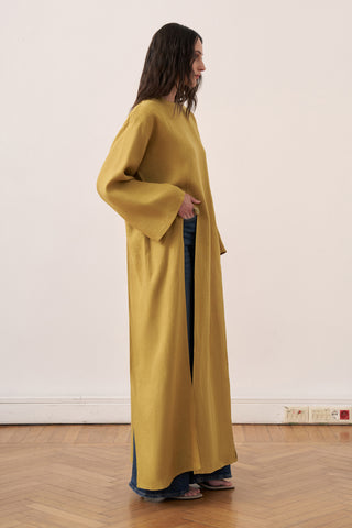 Serena Yırtmaçlı Keten Bluz Olive