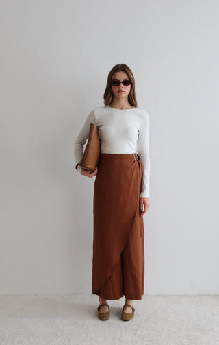 Belly Bağlamalı Pantolon Etek Kahve