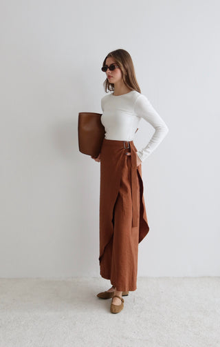 Belly Bağlamalı Pantolon Etek Kahve