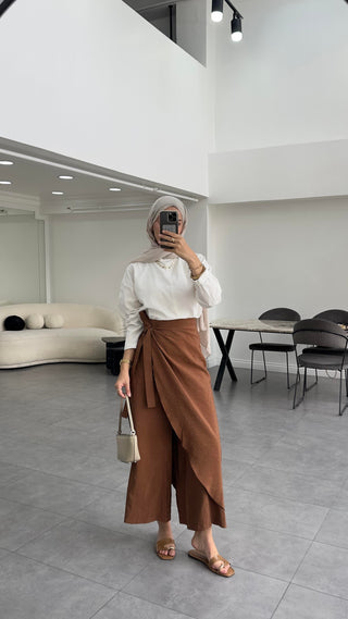 Belly Bağlamalı Pantolon Etek Kahve