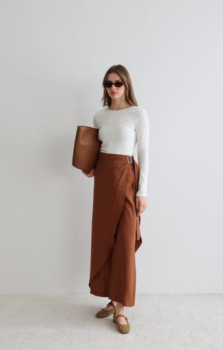 Belly Bağlamalı Pantolon Etek Kahve