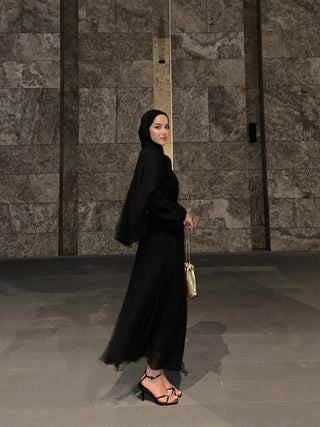 Nora Siyah Plise Elbise